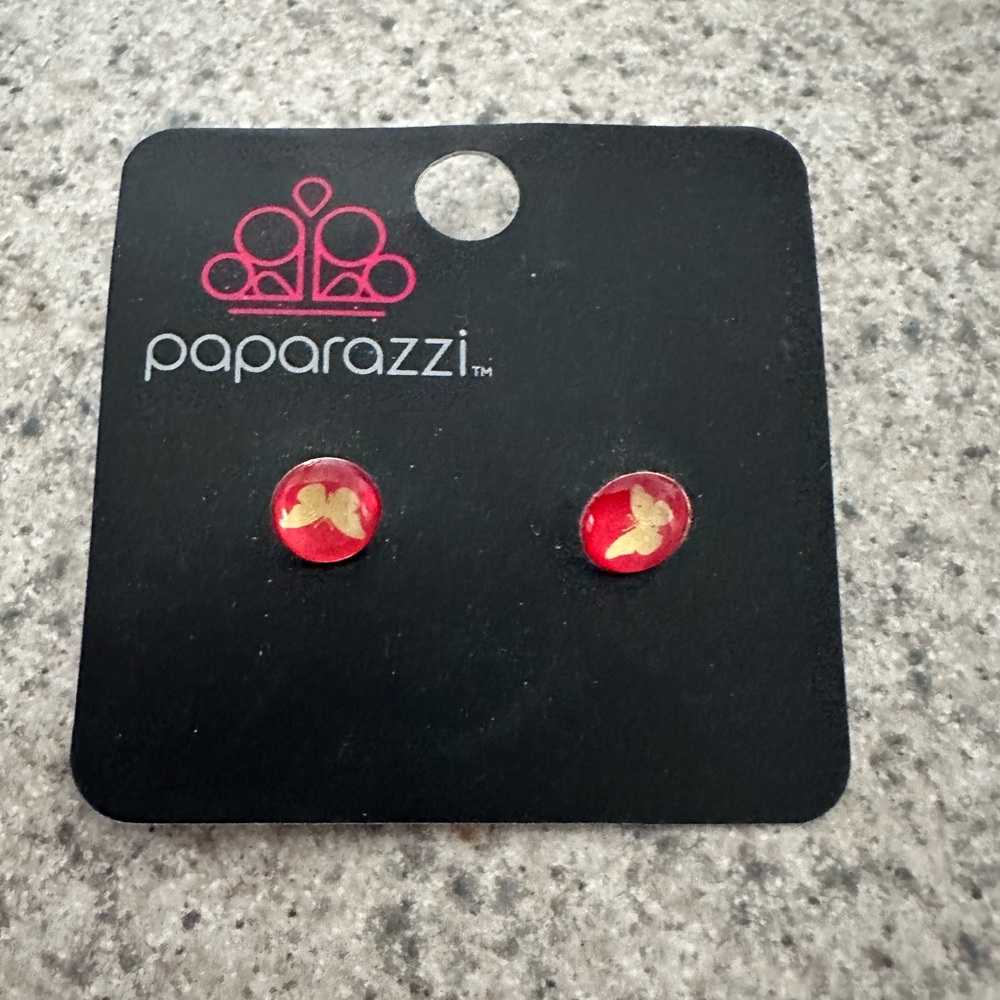Paparazzi earrings red with yellow butterflies